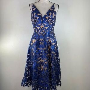Dress The population Women's Navy & Nude Sequin Sleeveless Lace Dress SZ M